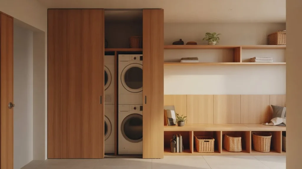 mudroom laundry combo with sliding door