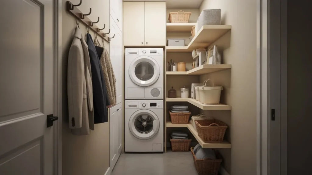 small narrow mudroom laundry room combo
