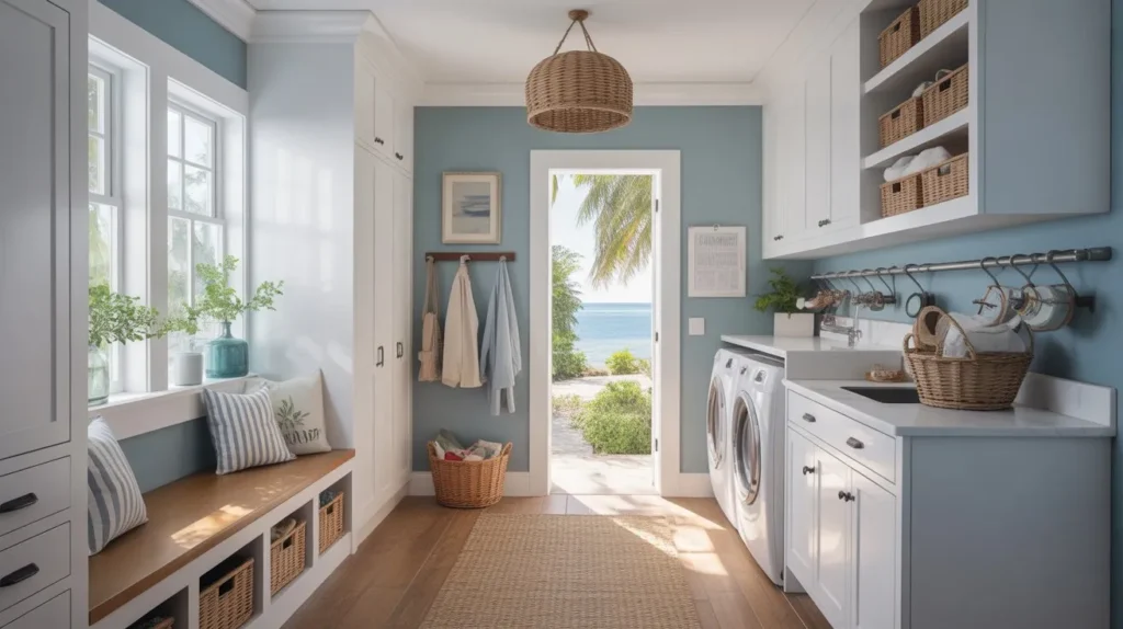coastal style mudroom laundry room combo