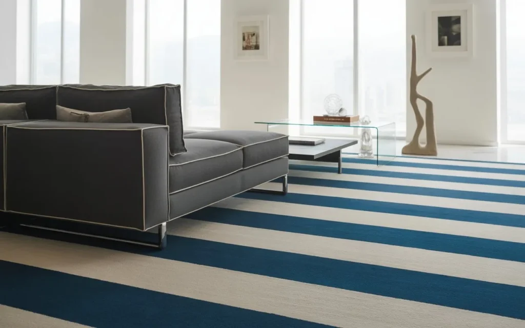 striped carpet living room