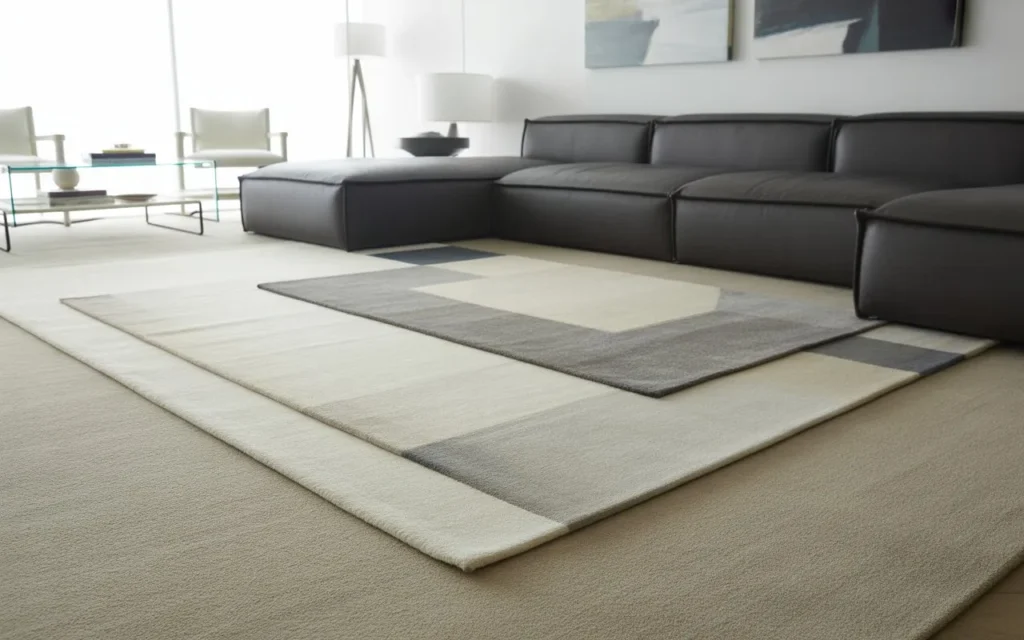 layered rugs in modern living room
