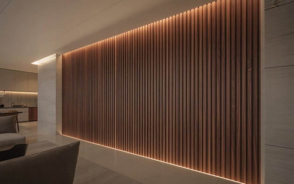 wood slat wall LED lighting