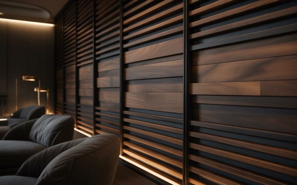 dark wood slat wall luxury