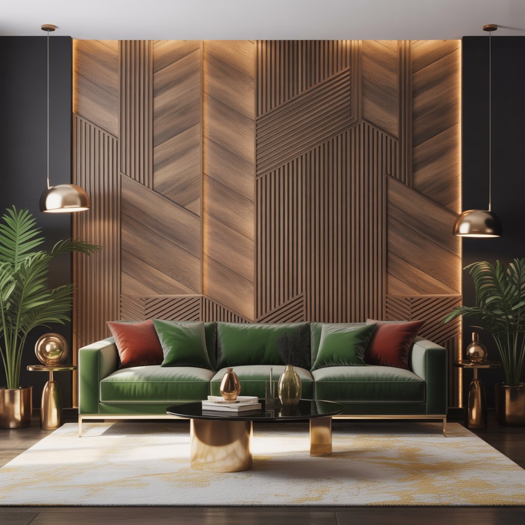 wood slat feature wall modern lighting