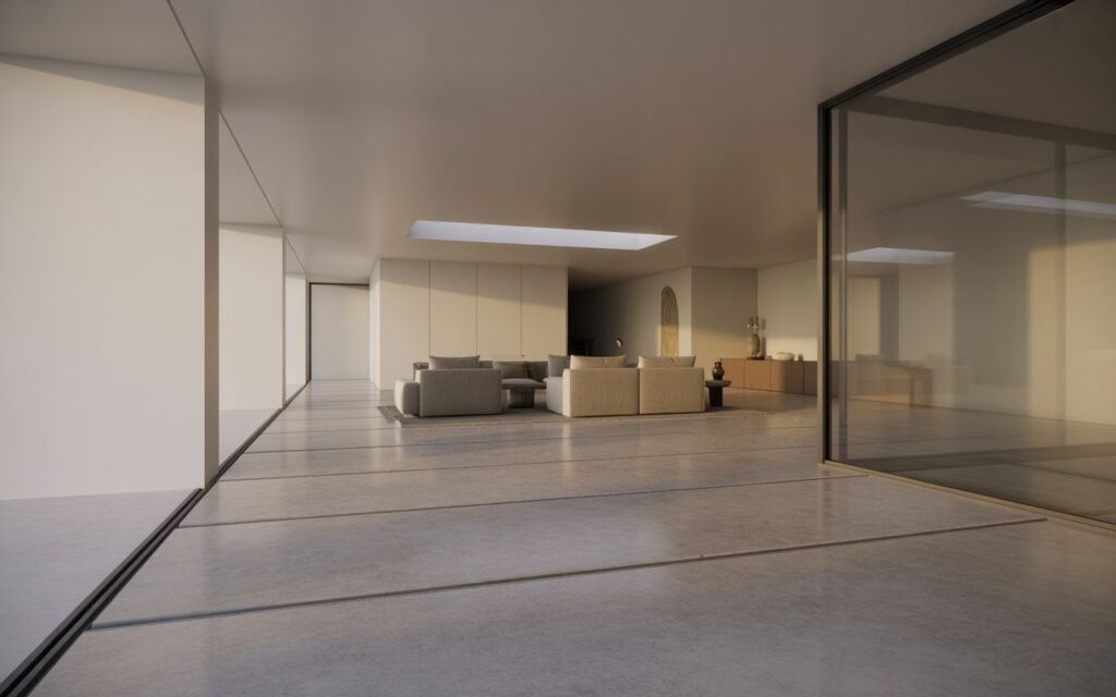 walkway open living dining layout