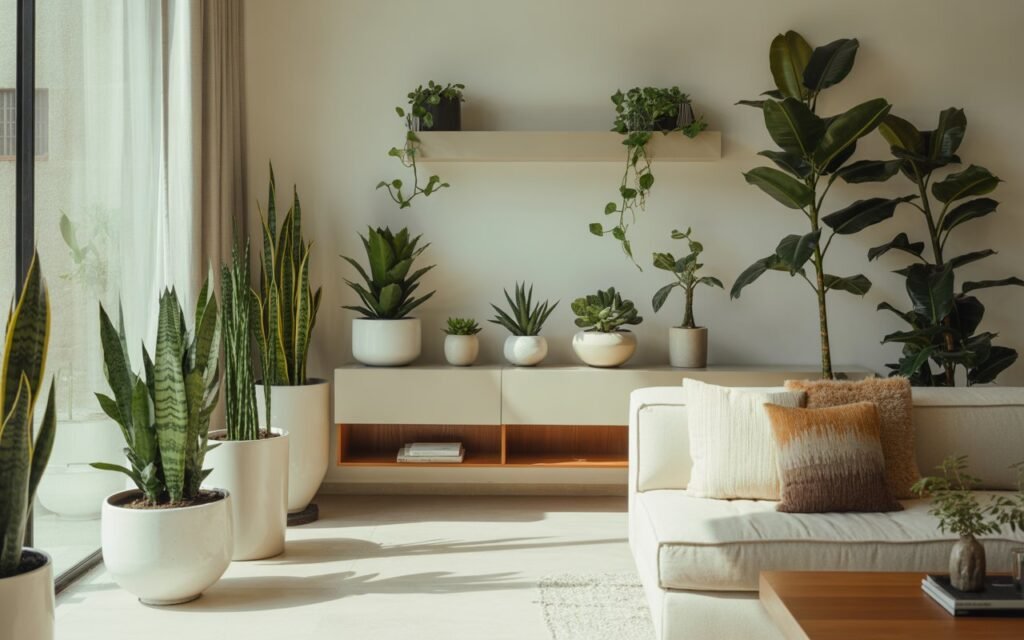 low maintenance indoor plants in living room setup