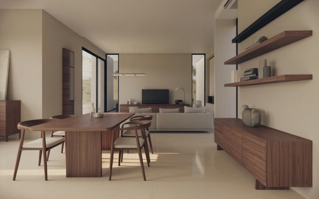 matching materials open layout living dining