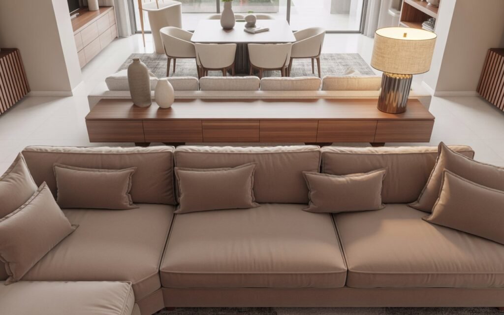 console divider open layout living dining