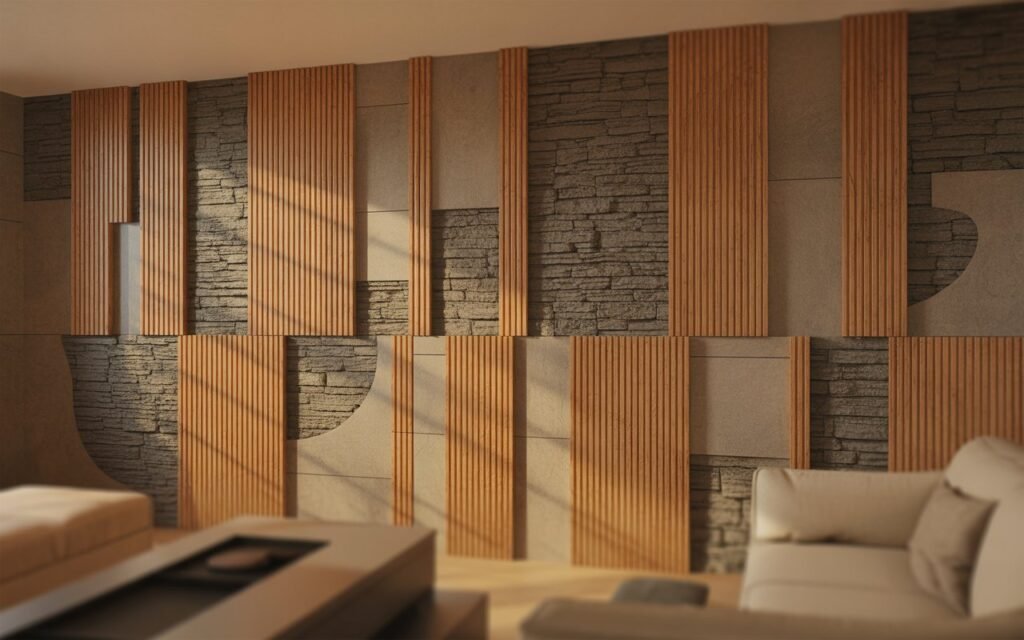 mixed material wood slat wall