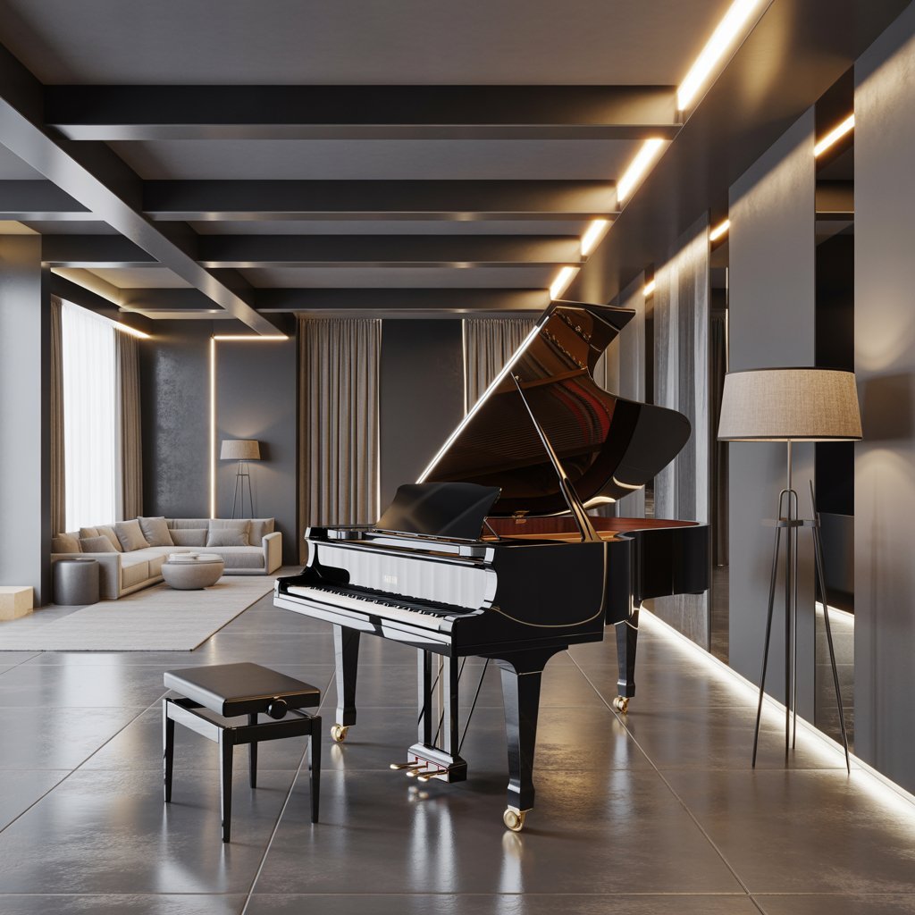 piano room with soft matte finishes and elegant style