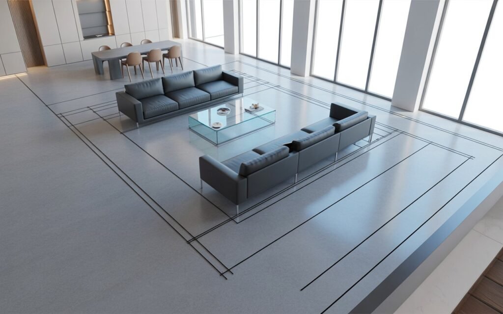 aligned furniture open living dining