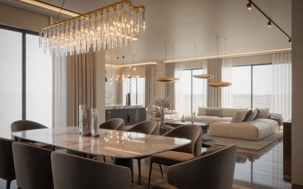 lighting open layout living dining