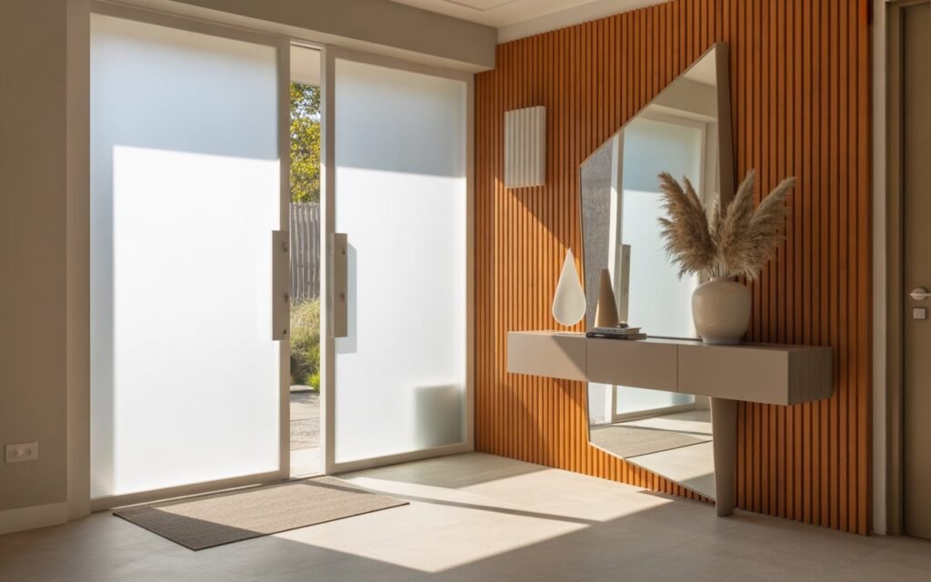 entryway wood slat wall