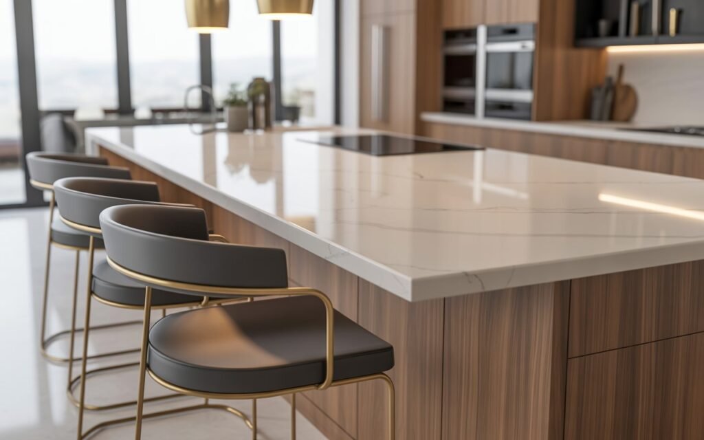 kitchen with modern bar stools and island setup