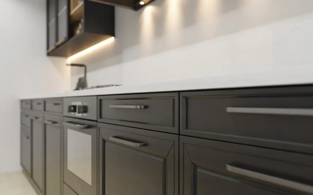 black cabinets white walls kitchen