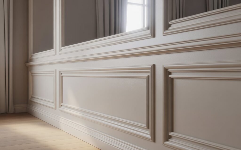 molding half wall kitchen living room decor