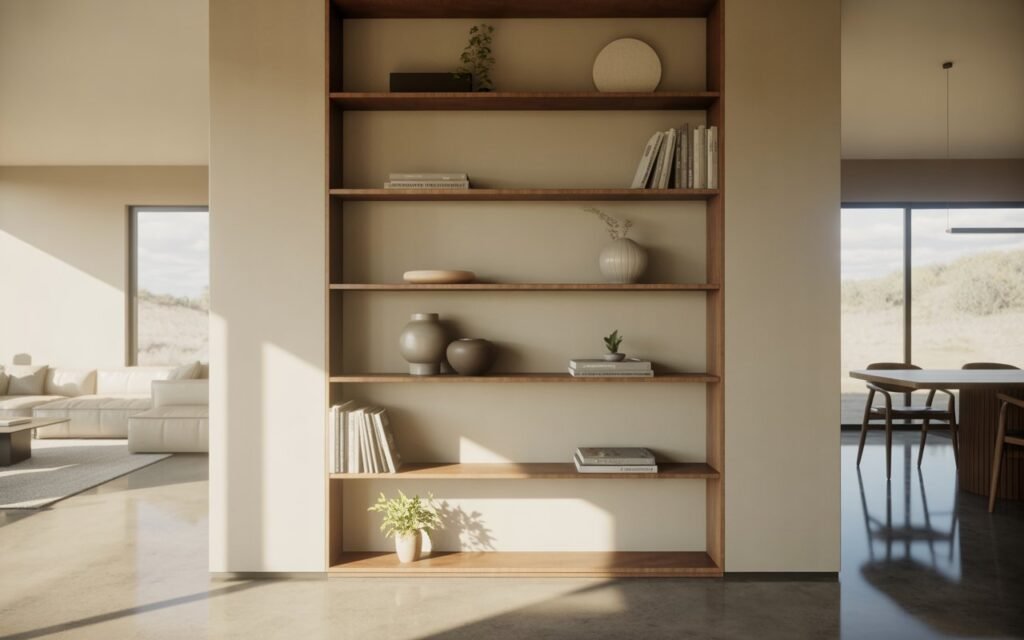 shelving divider open layout living dining