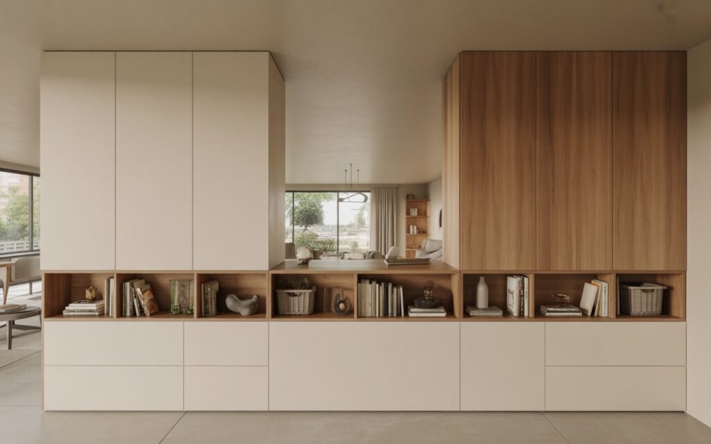 storage half wall kitchen living room