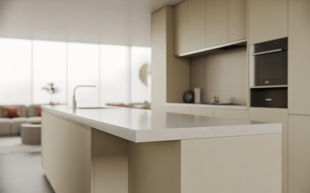 floating countertop half wall kitchen