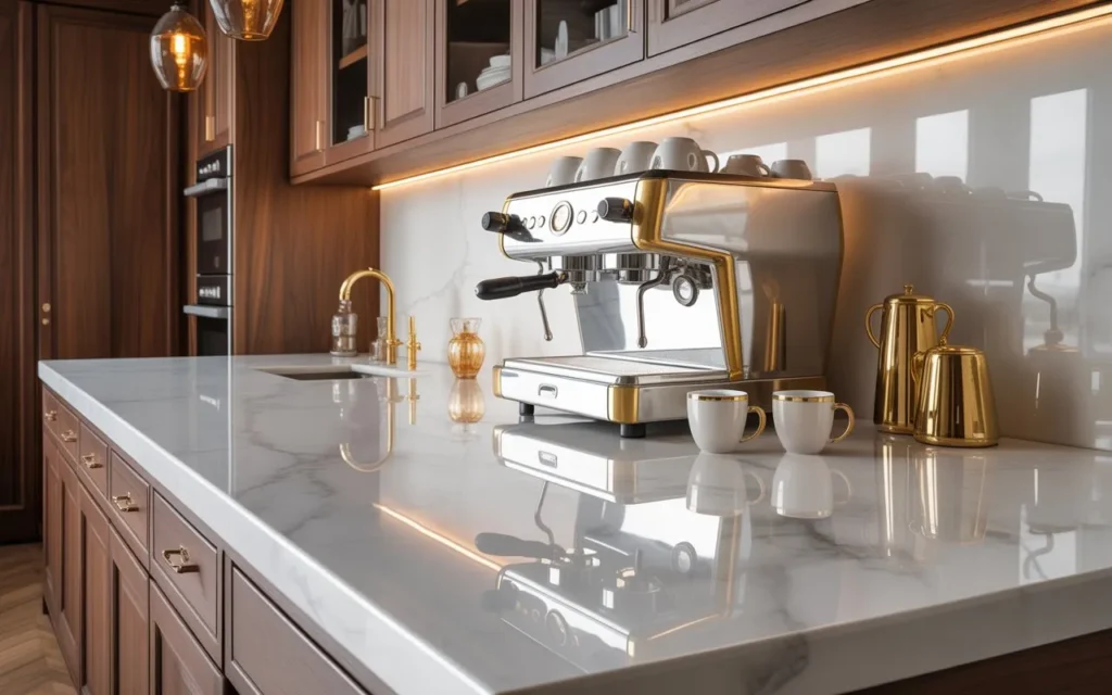 luxury marble coffee bar kitchen setup