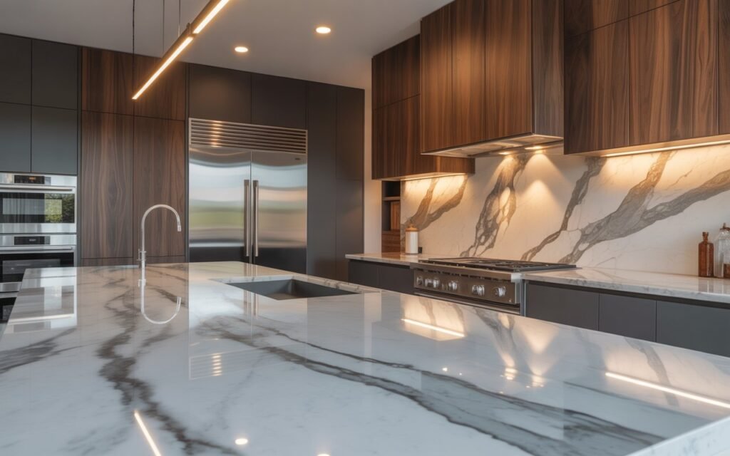 kitchen with marble countertop and luxury finish