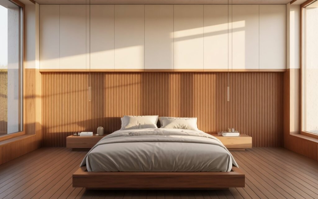 half wall wood slat paneling design