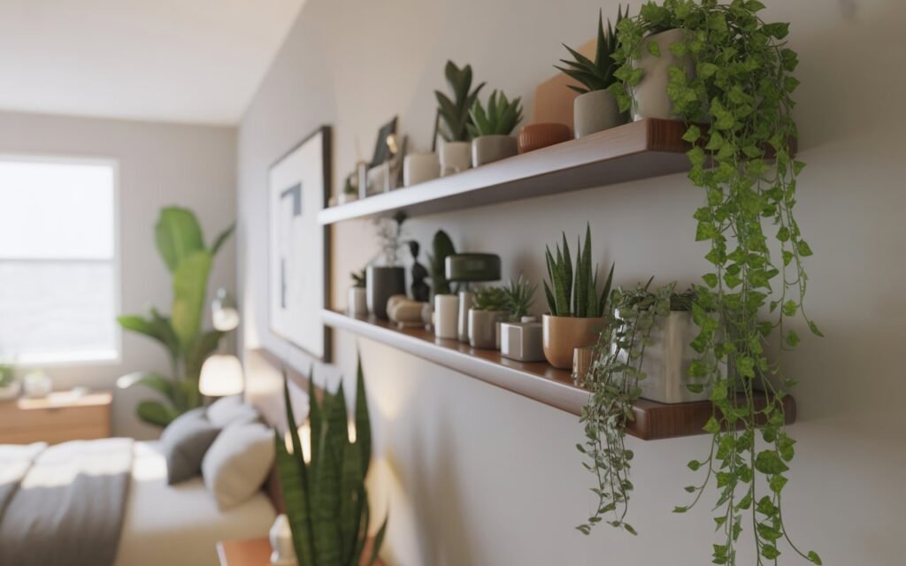 plants bedroom shelf decor greenery