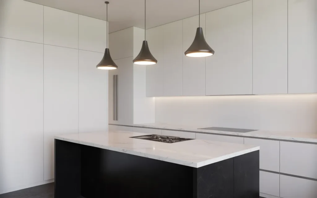 black kitchen island white kitchen setup