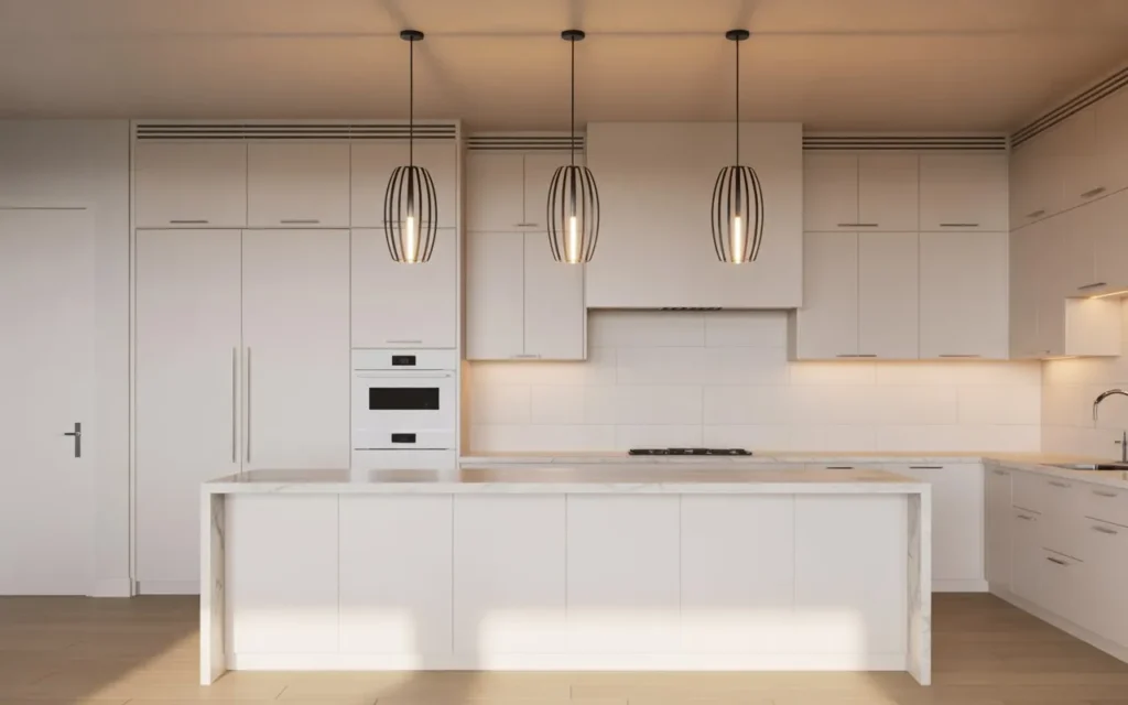 black lighting white kitchen design