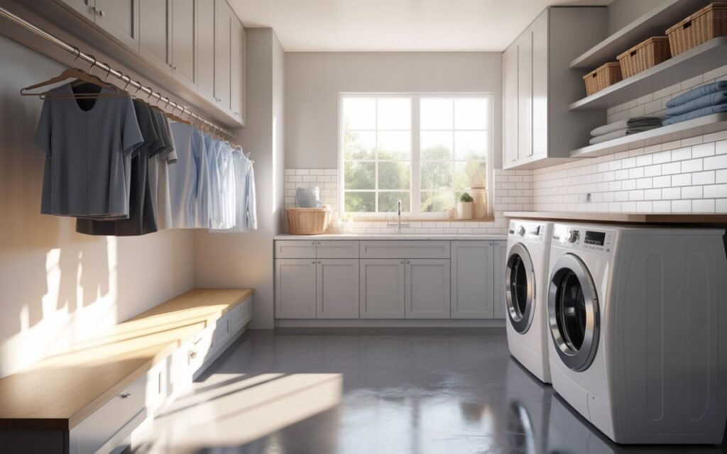 laundry room hanging rod setup