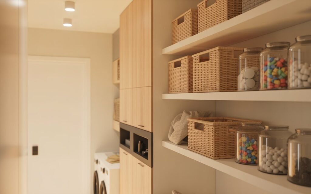 laundry room open shelving ideas