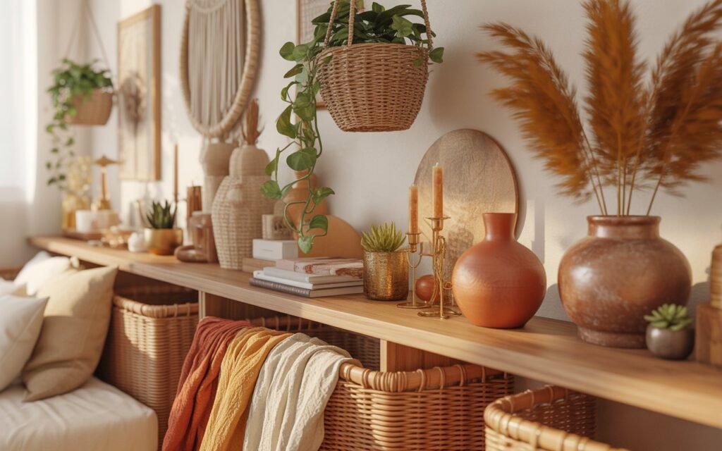 themed bedroom shelf decor boho