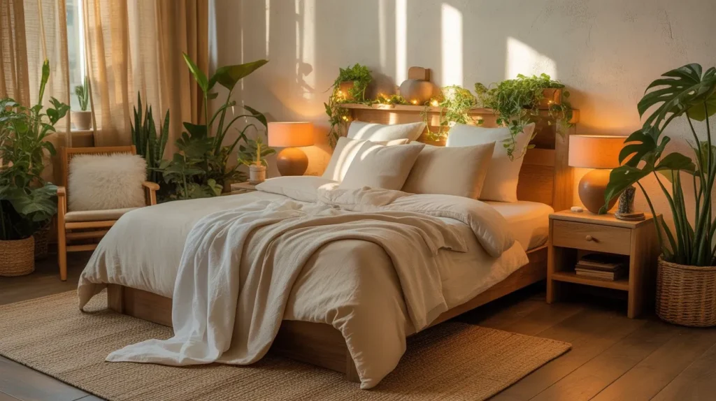 plants in romantic bedroom