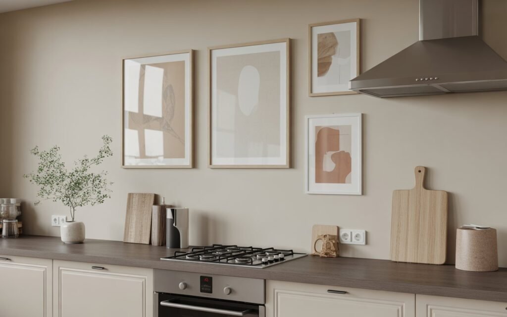 kitchen wall decorated with minimal aesthetic art