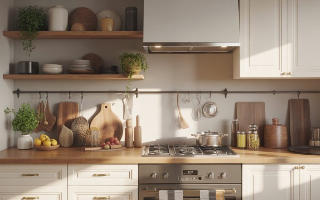 kitchen with natural wood accents and warm tones