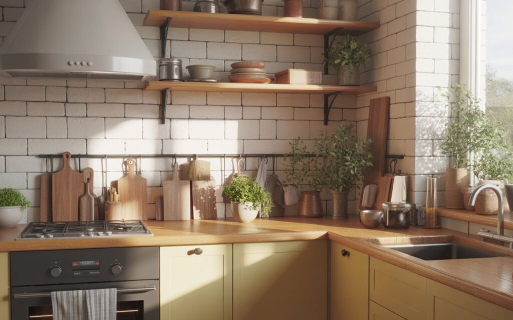 kitchen with natural wood accents and warm tones