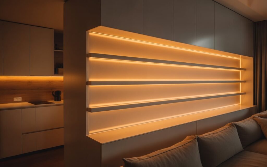 half wall with lighting kitchen living room