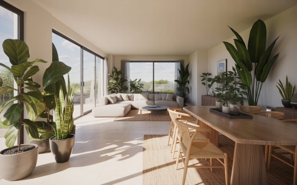 plants open layout living dining