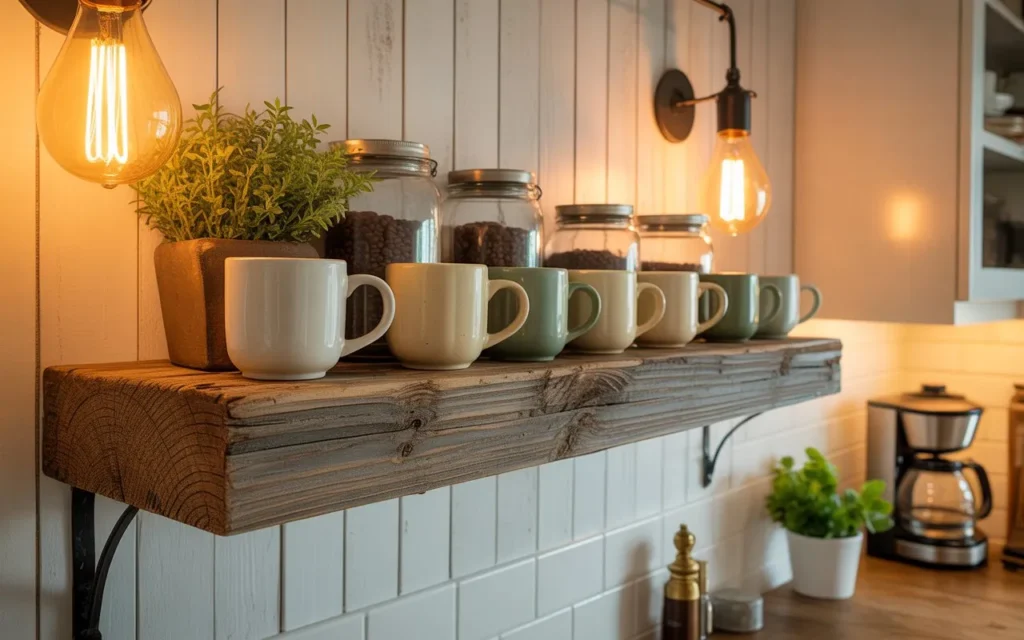 farmhouse kitchen coffee bar rustic cozy