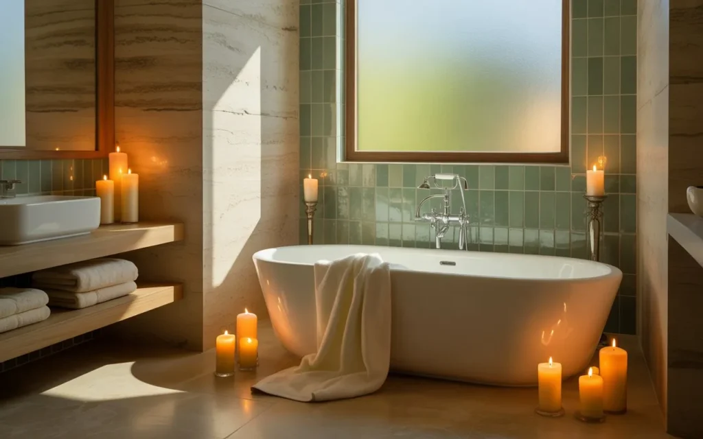 spa style sage and cream bathroom
