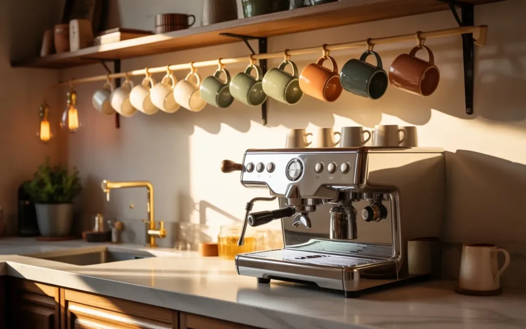 coffee bar mug rack wall setup