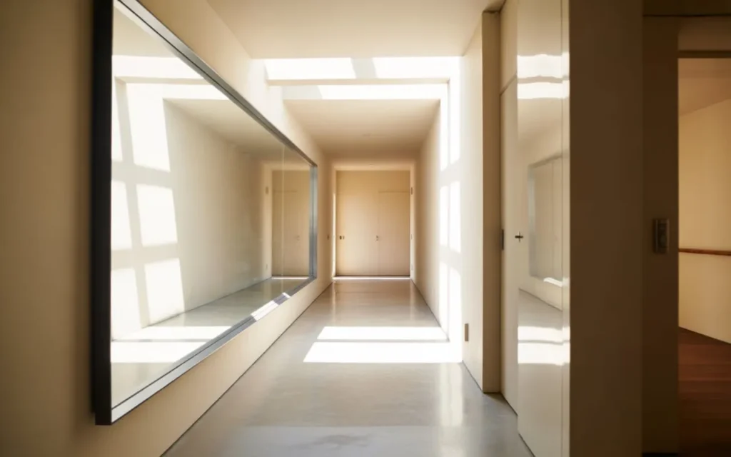 narrow hallway large mirror depth illusion