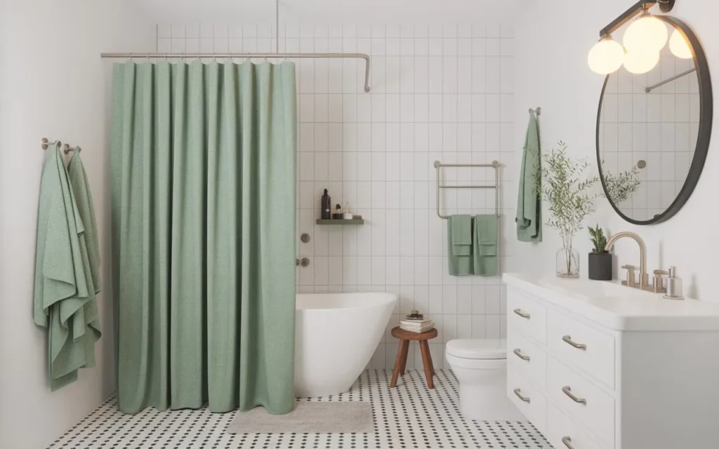 sage green bathroom decor accents