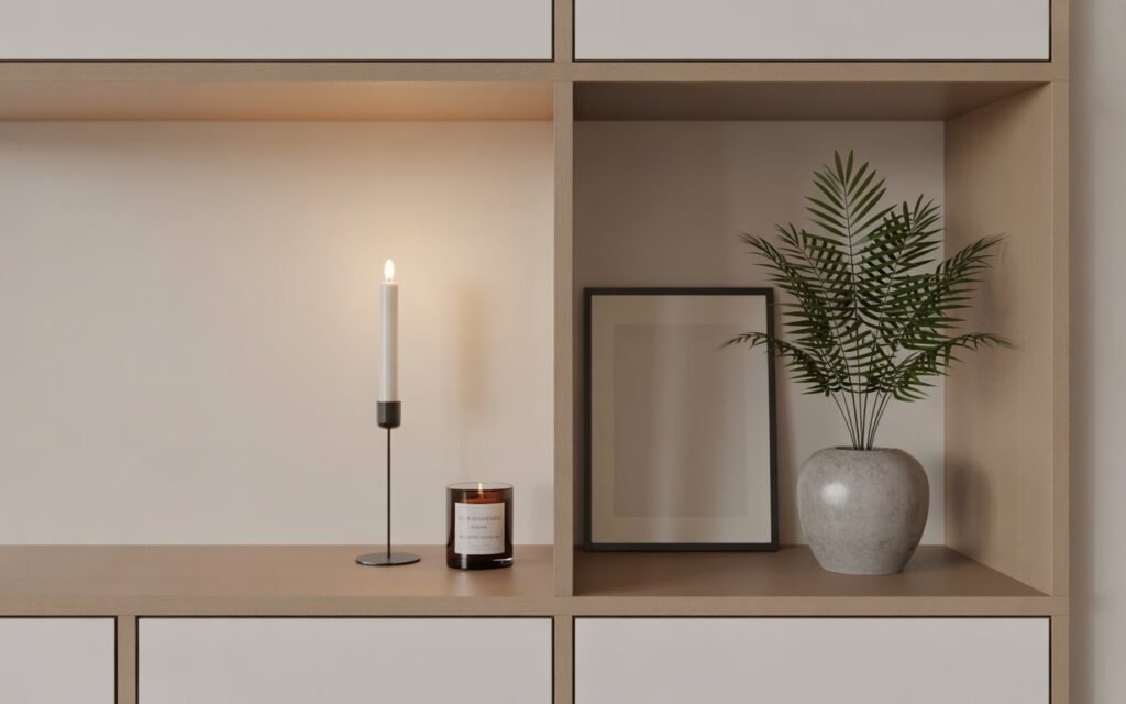 rule of three bedroom shelf decor