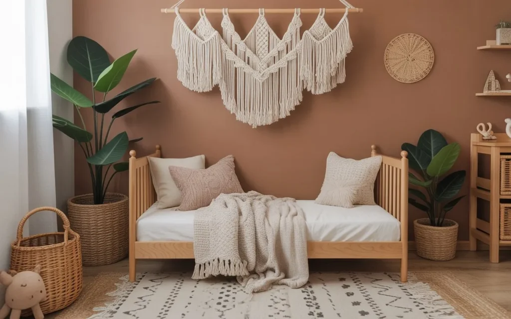 boho style toddler bedroom with cozy natural decor