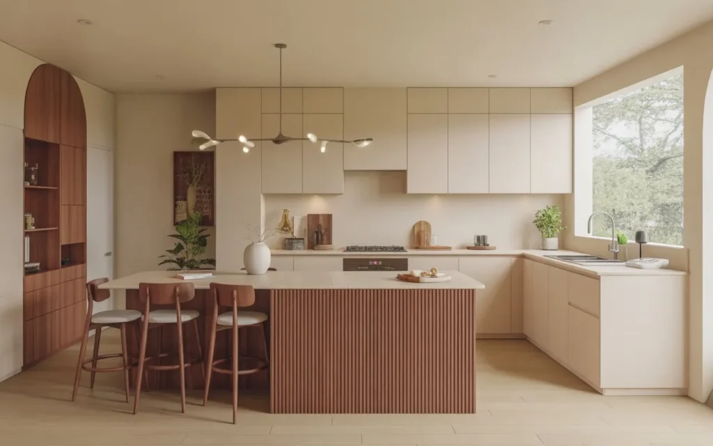 Contemporary kitchen with warm wood accents