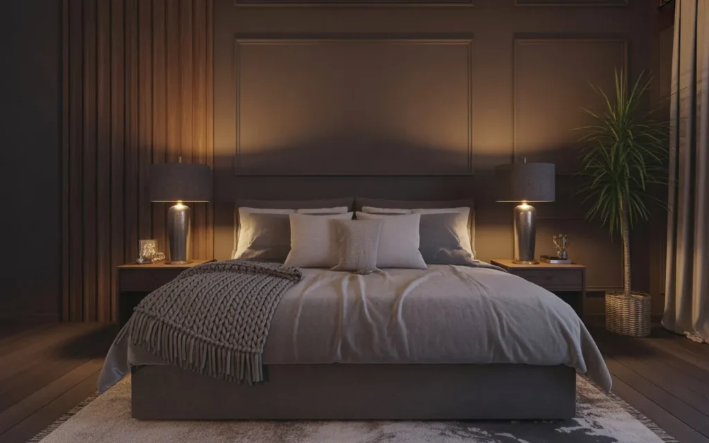 dark cozy room aesthetic with layered textures