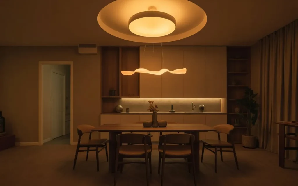 soft ambient dining room light fixture creating warm atmosphere