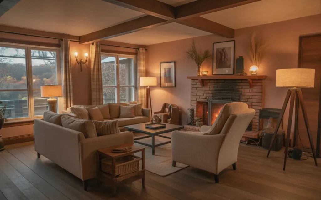 living room layout idea centered around fireplace