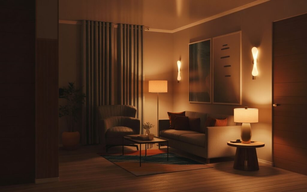 layered lighting in small space decor for depth and brightness